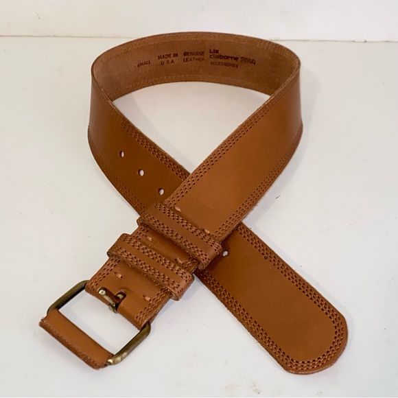 Liz Claiborne 2" Wide Tan Genuine Leather Triple Stitched Edge Belt - Picture 9 of 11